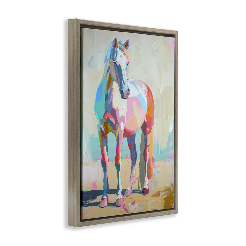 Toile flottante encadrée de cheval aux tons pastel par Petal Prints Design, H 25 po x l 17 po, Cadre flottant orme Montalcino