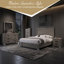 Ensemble de chambre à coucher grand lit en bois gris avec tête de lit à chevrons, commode, miroir, commode et 2 tables de chevet-546469693