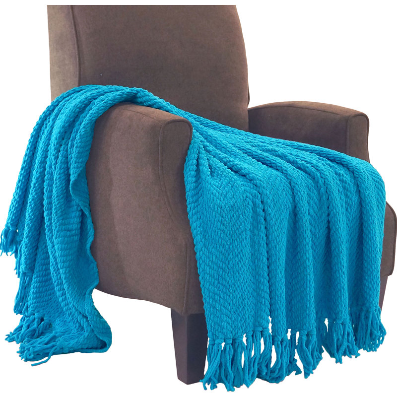 Jeté en tricot de tweed, Bleu méditerranéen, 50 po x 60 po