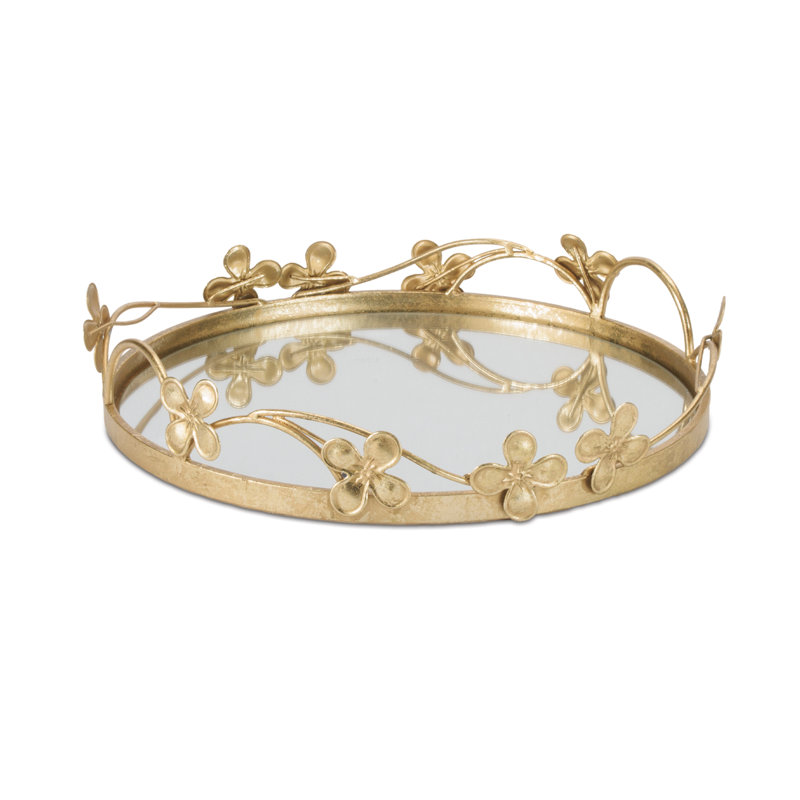 Floral Sculpted Mirror Tray (Set of 2)