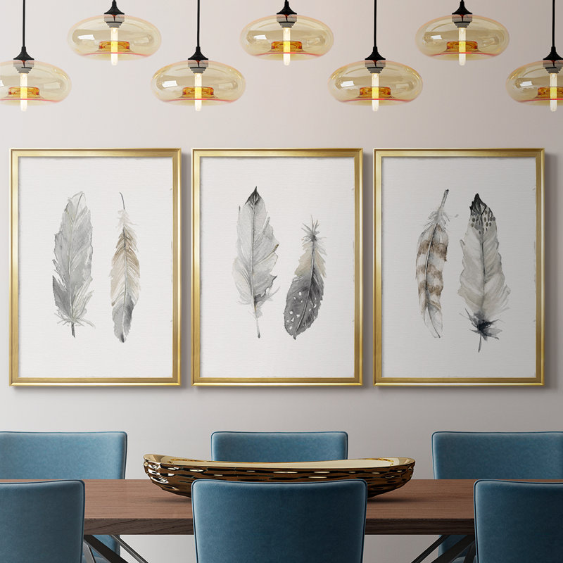 «Flight of Fancy I» - Toile tendue avec châssis sur mesure - 3 pièces, H 30 po x l 63 po, Doré