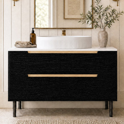Meuble-lavabo moderne 36 po avec lavabo et plateau en pierre frittée, bois multi-couches imperméable, rangement de tiroirs, autoportant et mural