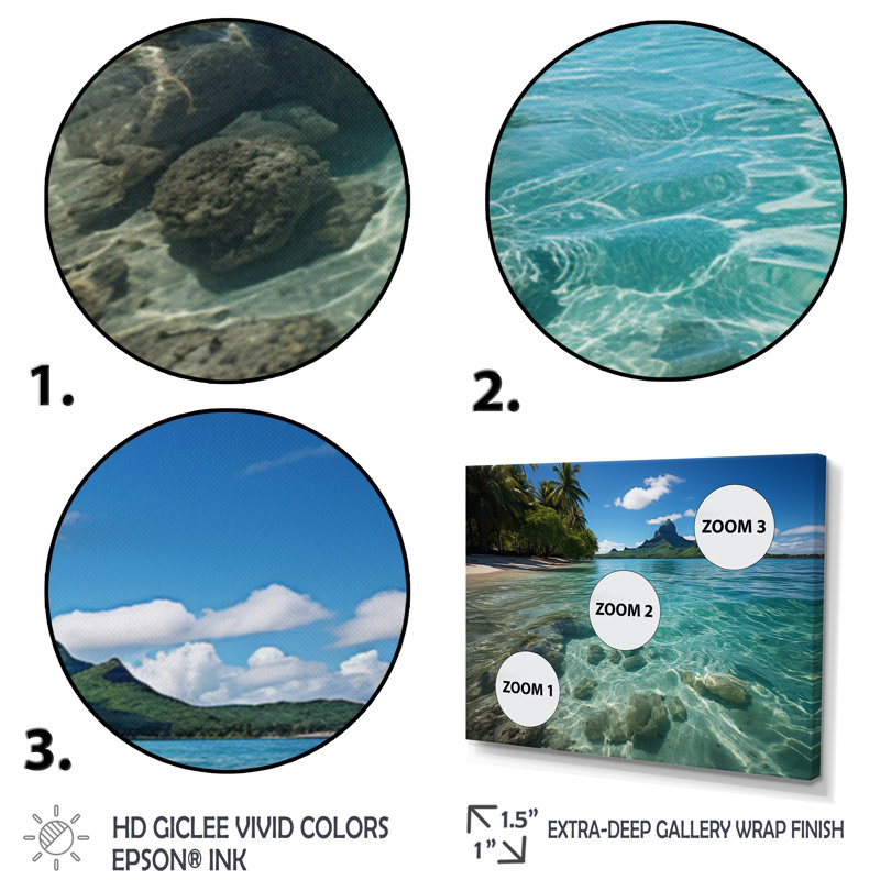 «Alyisa Bora Bora Beach I», reproduction sur toile, H 12 po x l 20 po x P 1 po, Cadre simple blanc