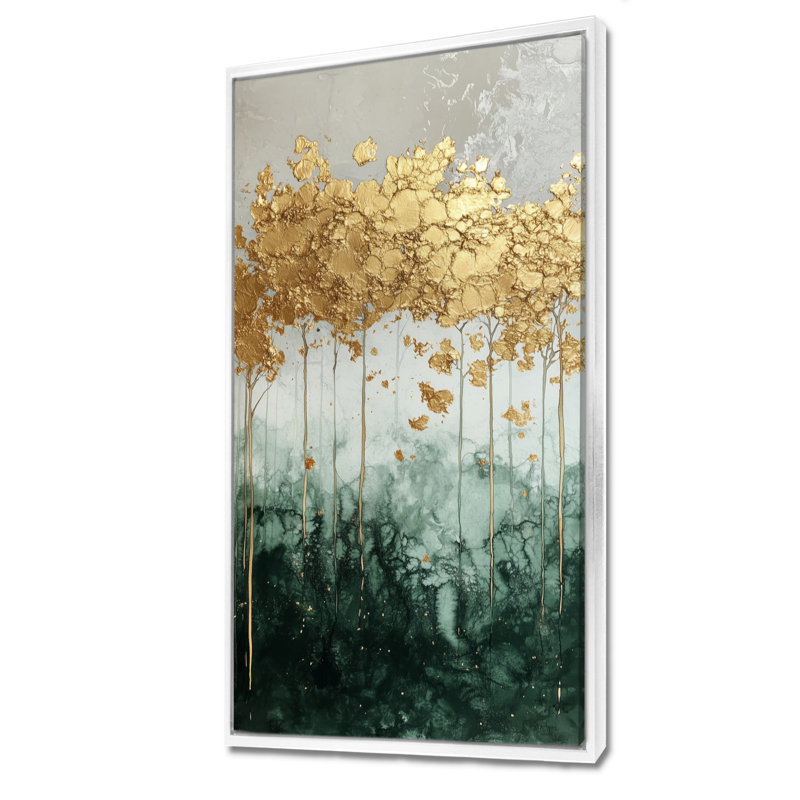 «Gold Green Elegant Gold Forest Line III», art mural encadré paysage, impressions sur toile rustiques, H 20 po x l 12 po