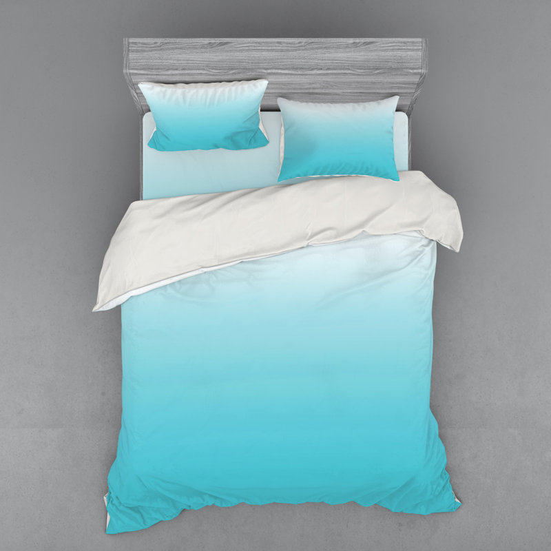 Modern & Contemporary Polyester Paisley Duvet Cover, Queen Duvet Cover + 3 Additional Pieces, Turquoise/White