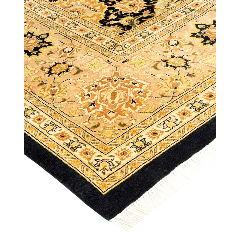 Tapis noir / brun / beige noué à la main de conception unique 8 pi 2 po x 10 pi 6 po Hayner