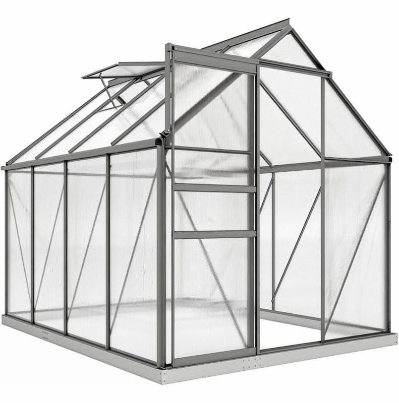 190 x 253 cm Walk-In Polycarbonate Greenhouse - Dark Grey, 190 x 253 cm