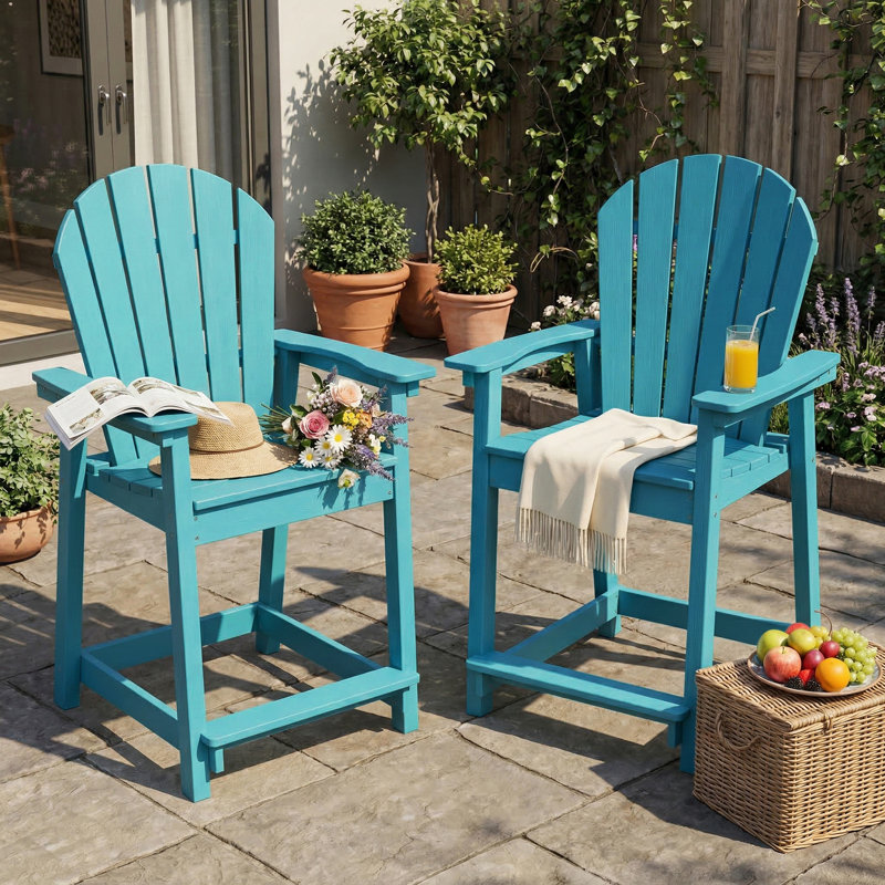 HDPE Tall Adirondack Bar Chair (Set of 2) – Outdoor High-Top, Teal