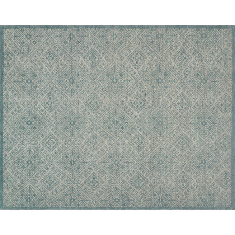 Pangle Geometric Hand Knotted Wool Aqua Rug