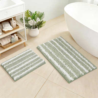 Chenille Bathroom Rug Set, Soft And Absorbent Non-Slip Bath Mat With PVC Backing, Machine Washable For Bathroom And Kitchen