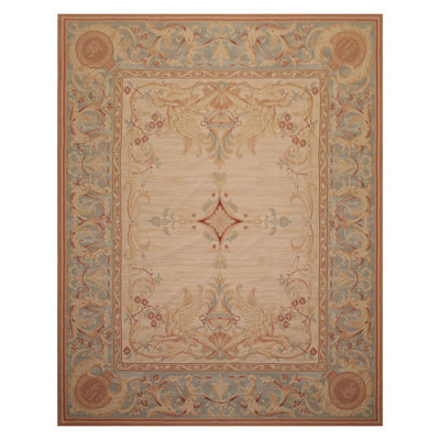 7'6''x9'6" Beige Hand Woven Needlepoint Wool Area Rug