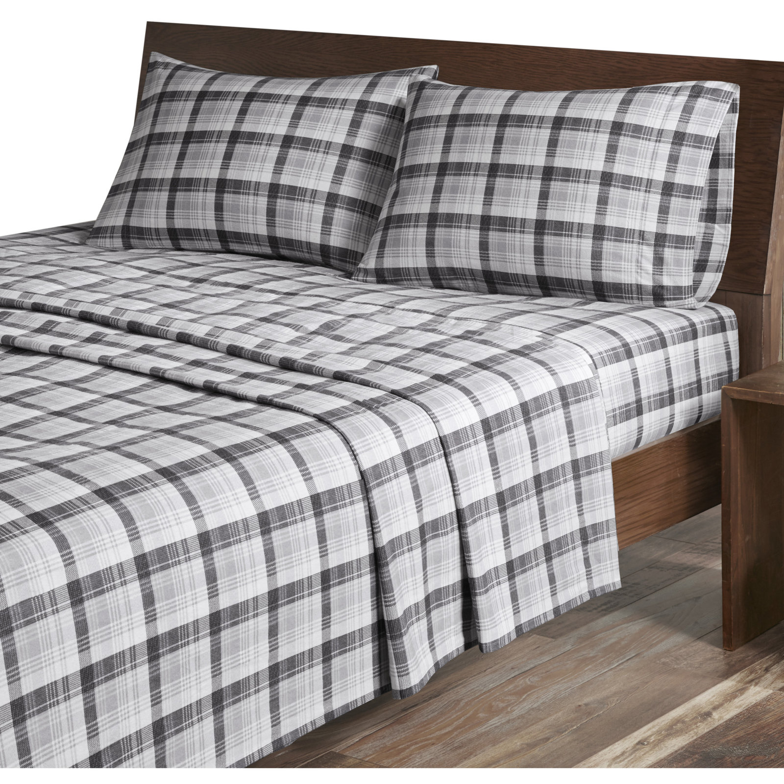 Queen Sheet Set with 2 Pillowcases, Grey Plaid
