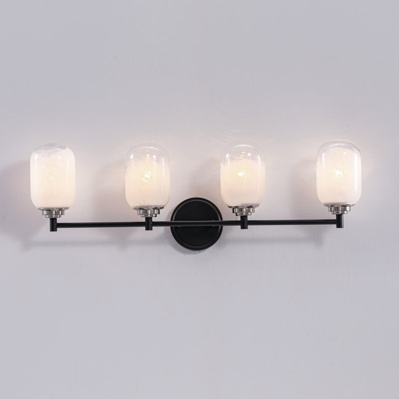 Applique murale noire matte à 4 lumières avec abat-jour en verre fait à la main, lampe murale de style moderne avec lumières rotatives