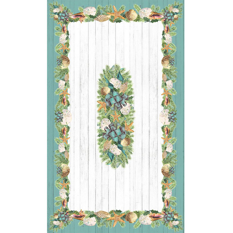 Christmas by the Sea 70" x 120" Blue and Green Polyester Tablecloth