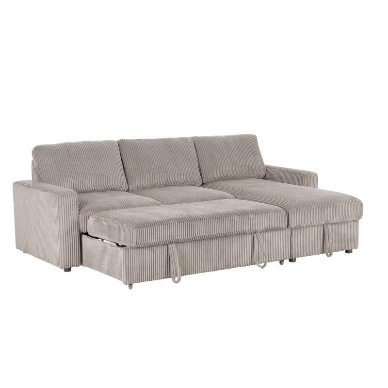 Haven Corduroy 2pc Reversible Sleeper Sectional With Storage Chaise, Beige, Beige Polyester