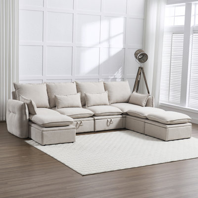 114" 7-Piece Sectional Sofa With 3 Ottomans