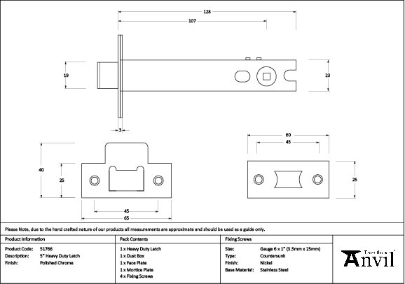 Aged Brass 5" Heavy Duty Latch, Polished Chrome