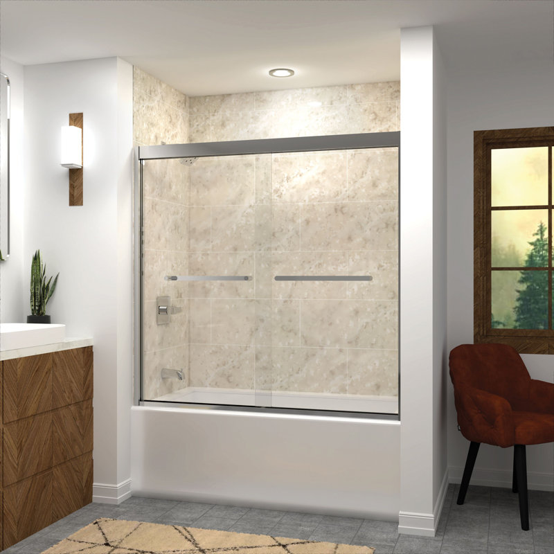 Porte de douche demi-cadre l 57,75 "x H 58" Frederick, Chrome chrome