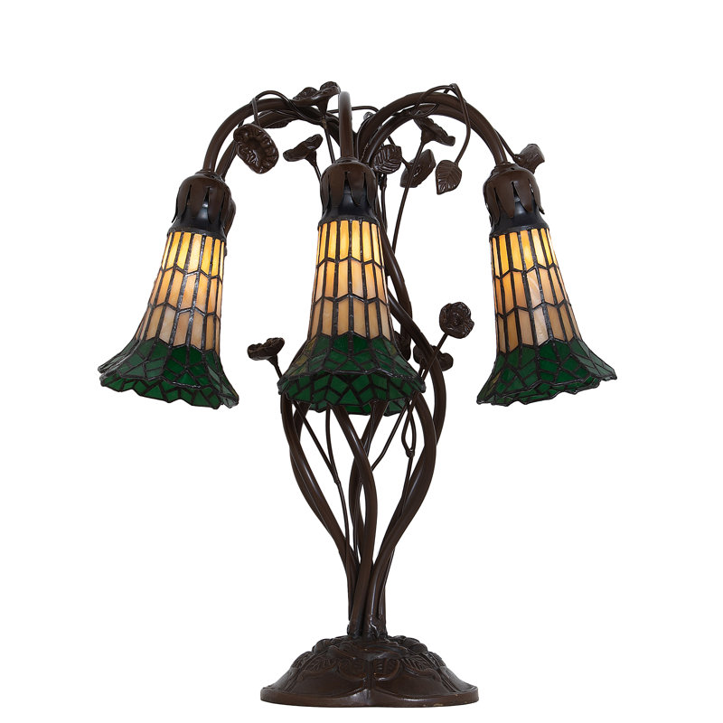 19" Black Table Lamp, Yellow/Green