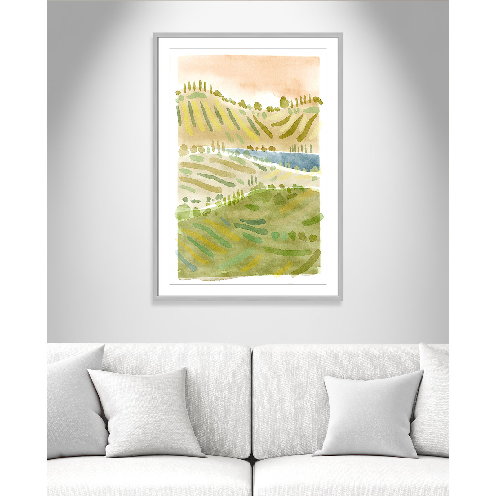 Tuscan Countryside Print, Silver Single Picture Framed Paper, White, 41.5" H x 29.5" W x 1.25" D