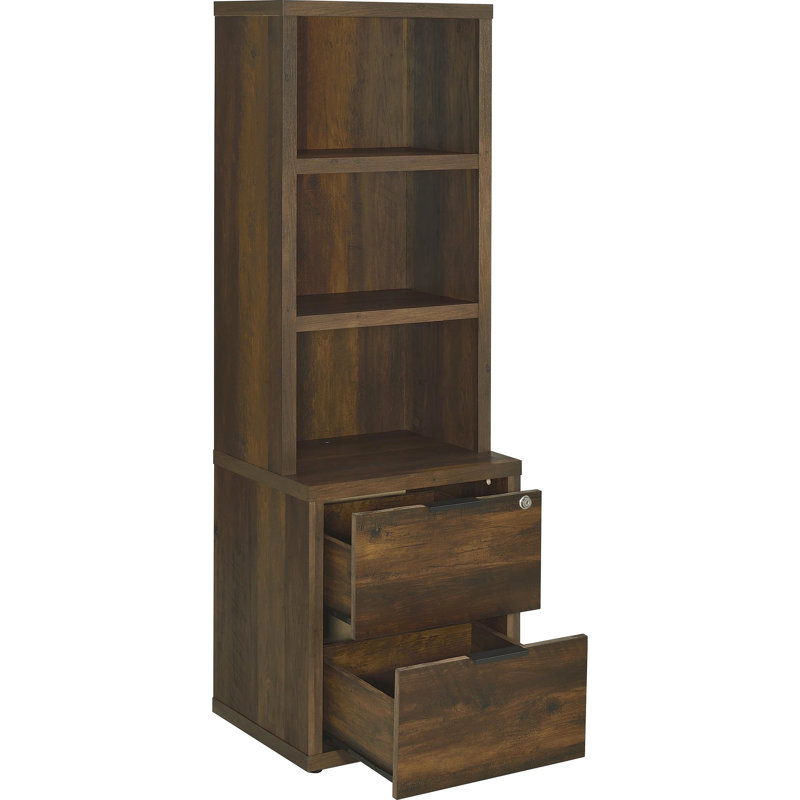 Bibliothèque à 3 tablettes en pin foncé avec tiroir verrouillable, bois d'ingénierie, mobilier de bureau, pin profond de 15,5 pouces avec rangement de charge, largeur de 19,71 po