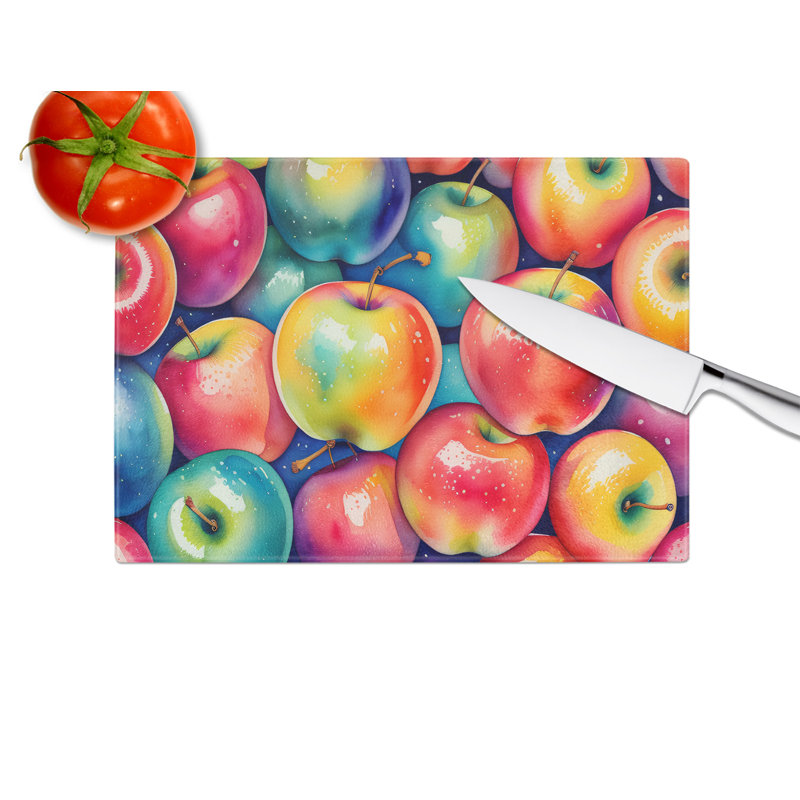 Grande planche à découper en verre avec pommes colorées