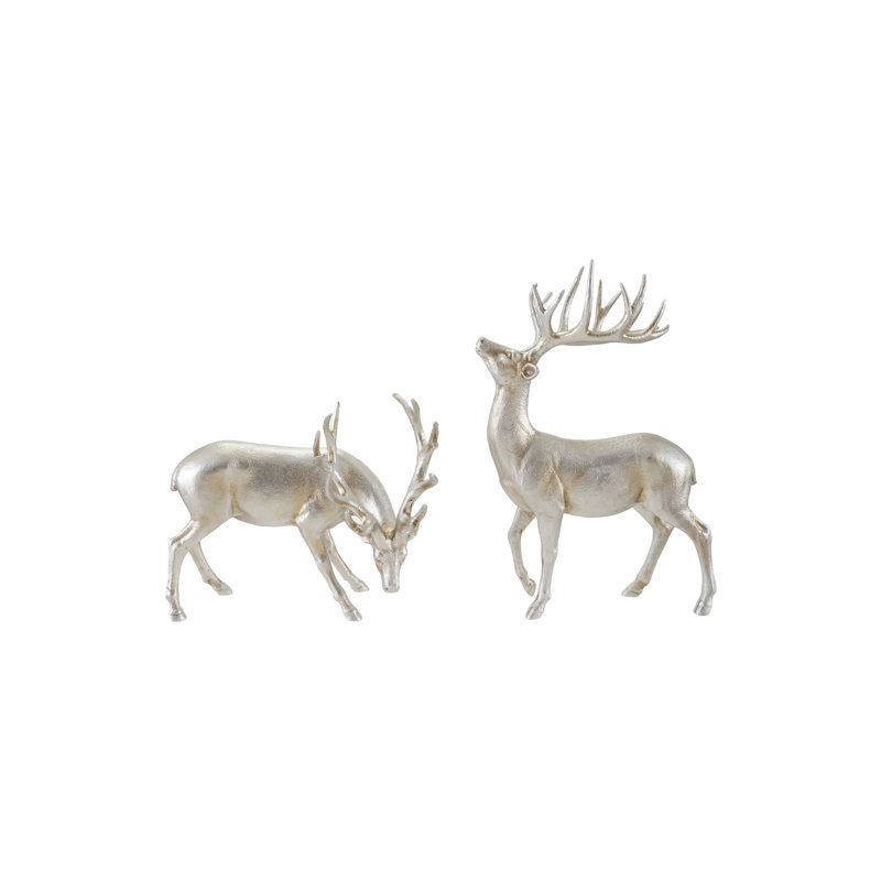 Silver Antiqued Polyresin Deer Figurine