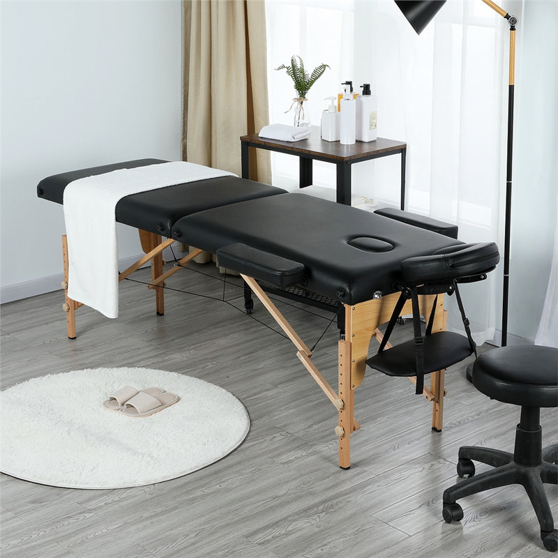 Adjustable Massage Bed Portable Spa Table with Headrest, 25.2" H x 83.9" L x 32.3" D, Black