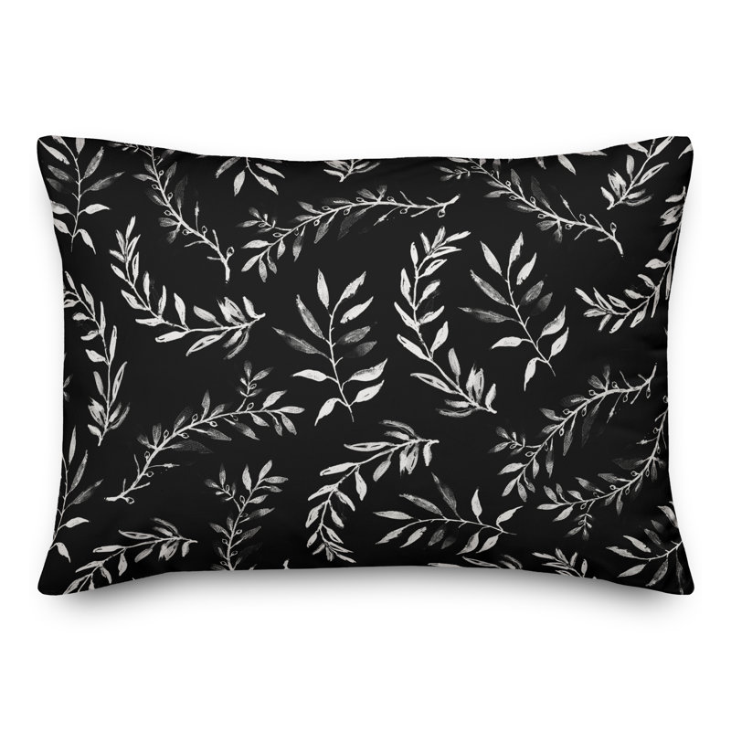 Floral Outdoor Reversible Throw Pillow, 18" H x 25" W, Black
