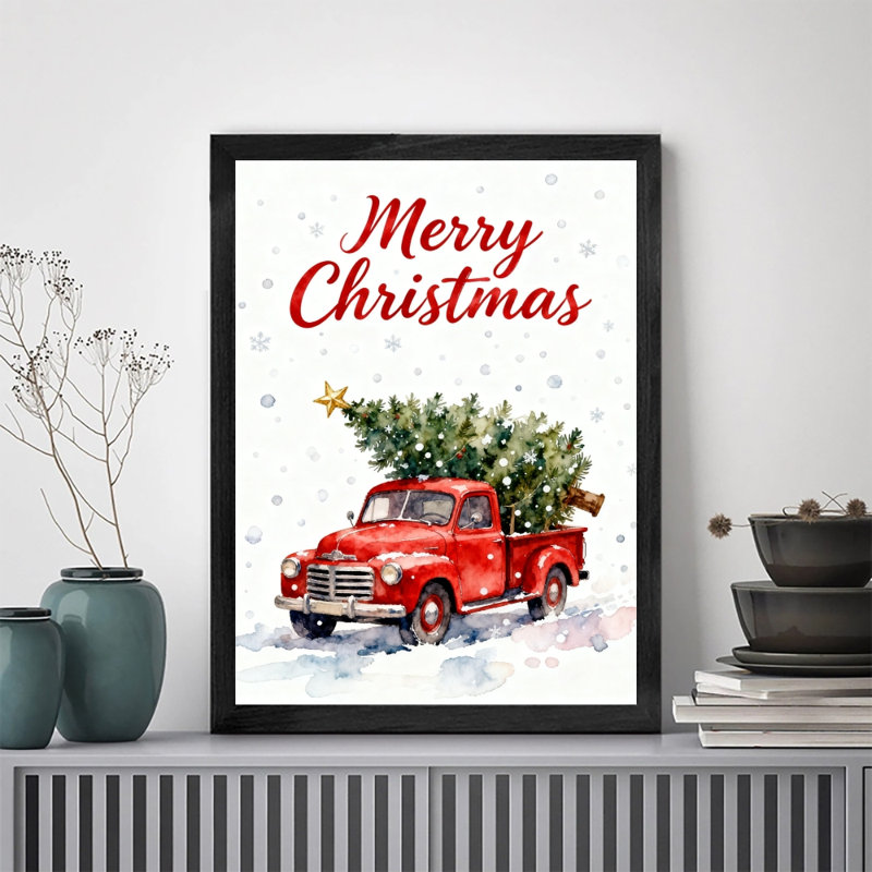 «Black is Vintage Merry Christmas, Christmas is here», reproduction d'art encadrée noire, H 17 po x l 13 po