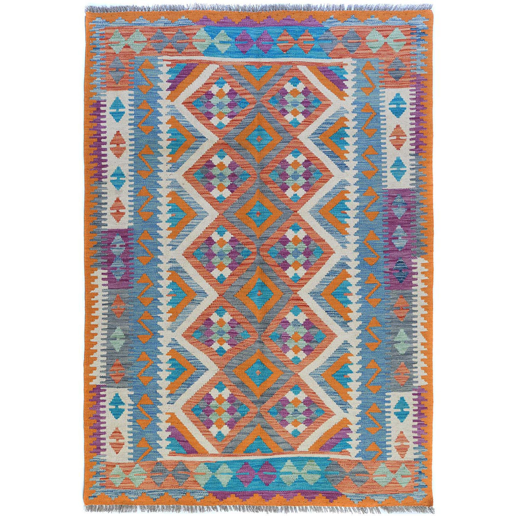 10x13 Large Kilim Area Rug Blue Red Orange Afghan Authentic