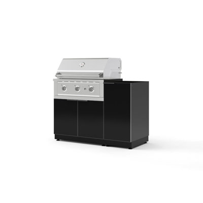 Outdoor Grill Island Aluminum Slate Grey 4 Piece Cabinet Set with 1 Door, Grill Cabinet and 33" Liquid Propane Performance Grill