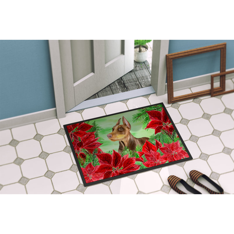 Tapis de porte pour l’extérieur antidérapant doberman pinscher poinsettas, Rectangle 2 pi x 3 pi