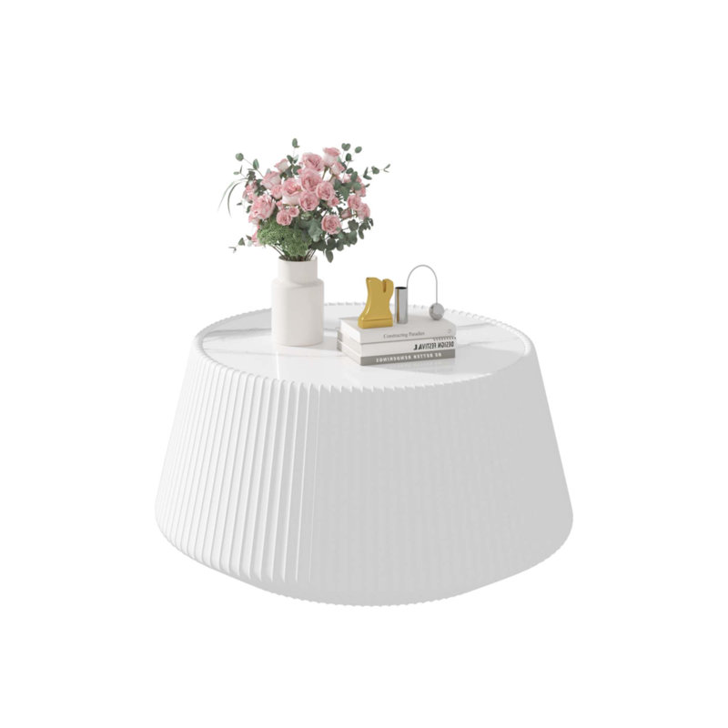 Table basse moderne en cuir fritté clair, Blanc, crème