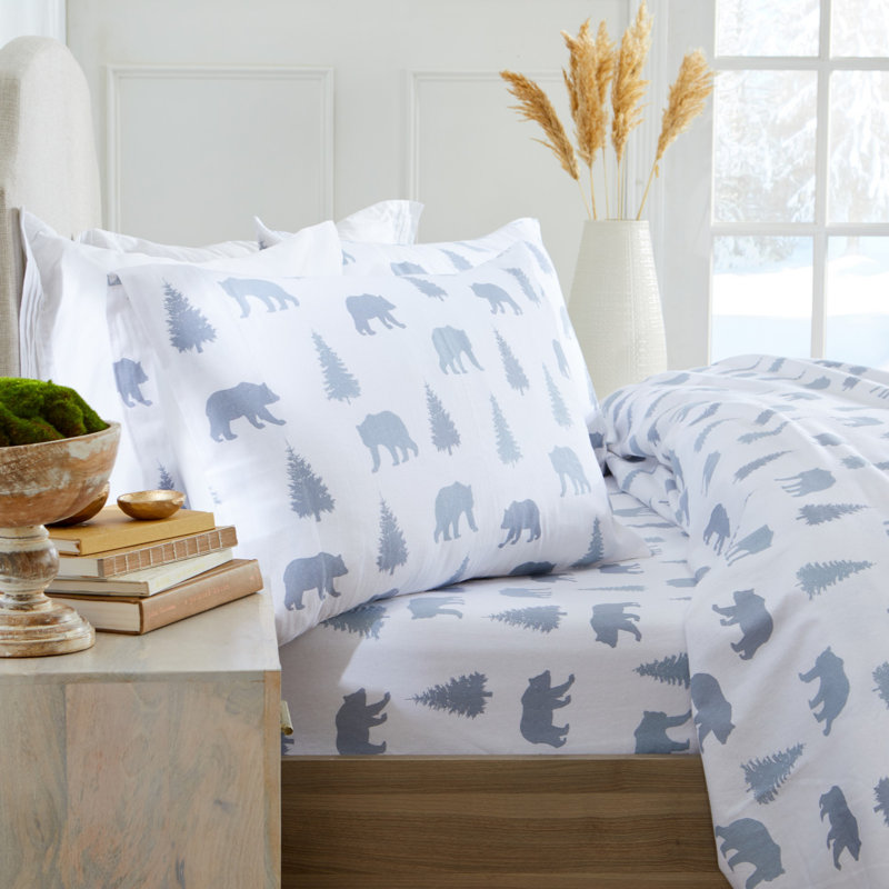 Full Grey Bears Cotton Flannel Deep Pocket Sheet Set
