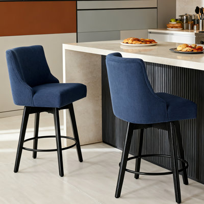 Swivel Counter Stools,26 Inch Bar Stools With Footrest And Back,Upholstered Barstools With Solid Wood Legs,Stable Design For Kitchen, Restaurant, Bar, Cafe