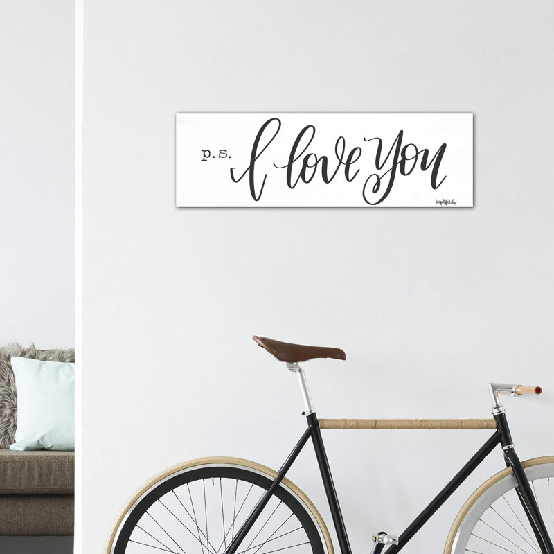 P.S. «I Love You», impression d'art textuel panoramique, H 12 po x l 36 po x 1,5 po, Toile tendue
