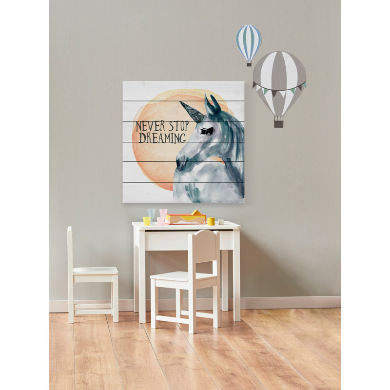'Never Stop Dreaming' Print On White Wood, 18" H x 18" W x 1.5" D