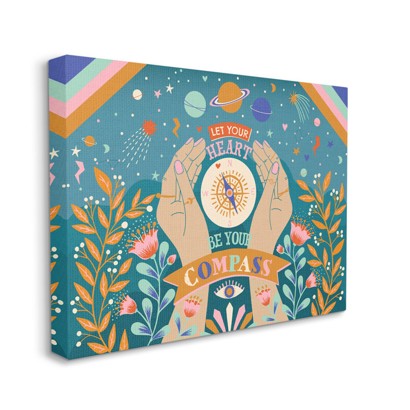Heart Be Your Compass Expression Boho Chic Constellations, Toile tendue, H 24 po x l 30 po x P 1,5 po