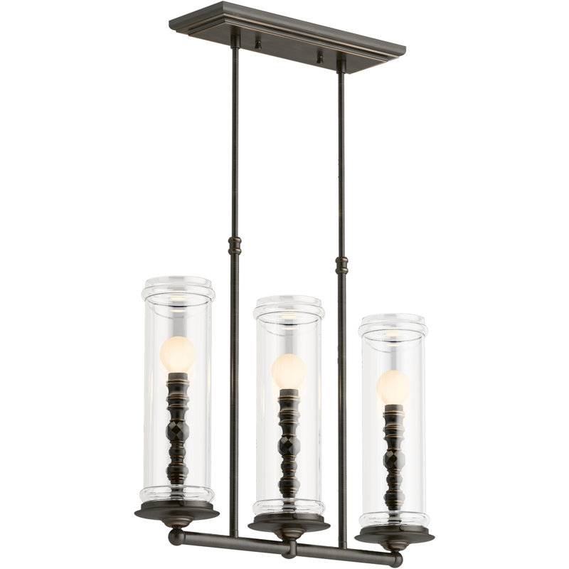 Lustre rectangulaire à 3 lumières pour îlot de cuisine Damask, Bronze frotté à l'huile