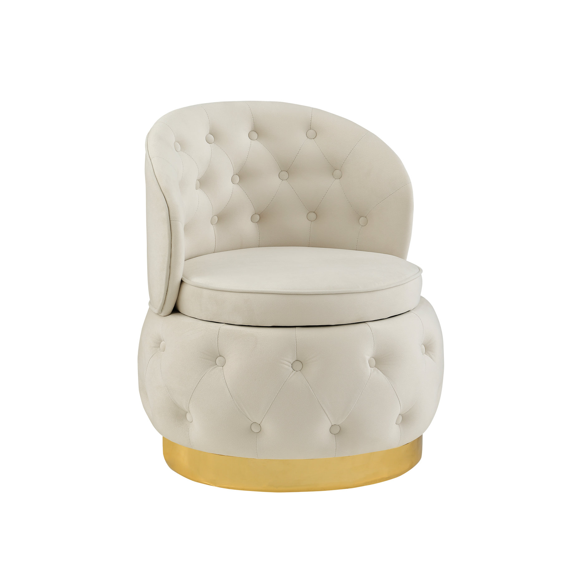 Latitude Run® Round Beige Velvet Chair With 360 Degree Swivel And ...