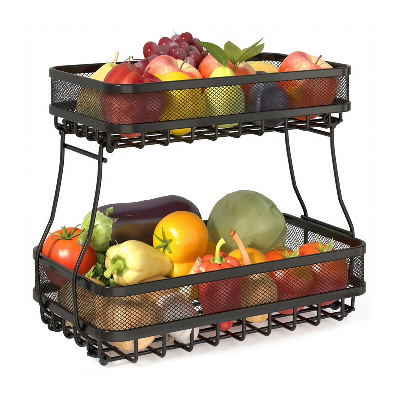 Panier à fruits empilable à 2 niveaux Adivo, rectangulaire, noir, 35 cm