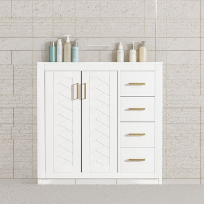 36-Inch Bathroom Vanity With Ceramic Sink: Solid Wood Frame Storage Cabinet Design, Freestanding Set With 3 Drawers + Soft-Close Door, Practical And Beautiful