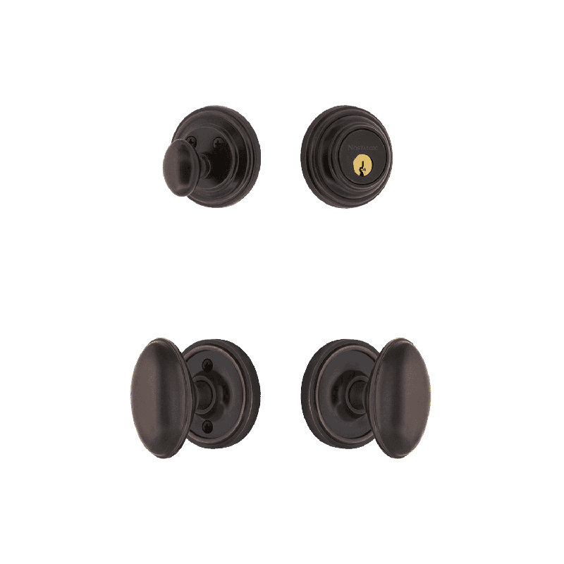 Nostalgic Warehouse Classic Rosette Entry Set with Homestead Knob, Timeless Bronze, 2.375