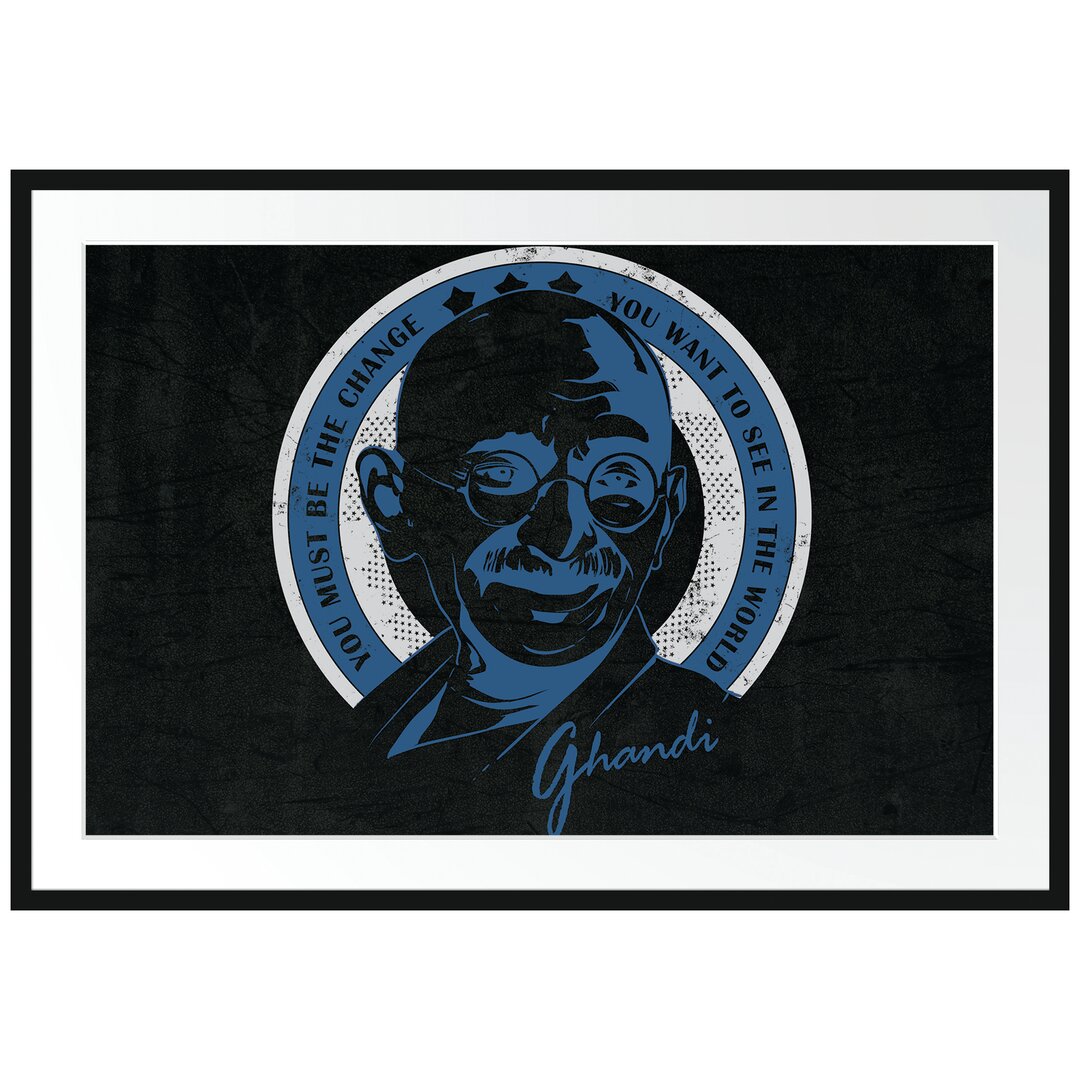 Gerahmtes Poster Ghandi Black