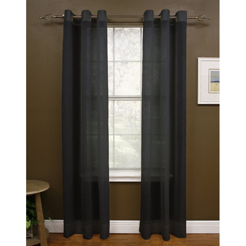 Crotzer 100% Polyester Sheer Voile Solid Color Curtain Panel with Grommet Top, Black, 48" W x 95" L