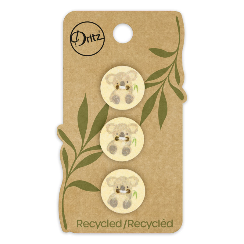 Dritz Recycled Cotton Koala Button, 18mm, Yellow, 9 Buttons