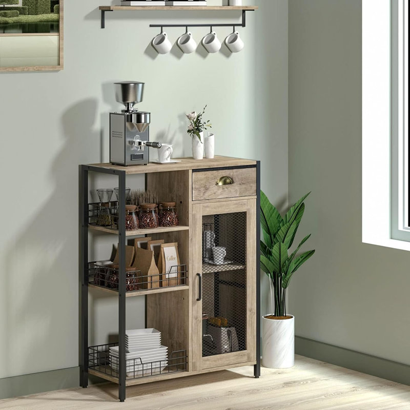 3 Tier Coffee Bar Table With Storage Drawer Grey
