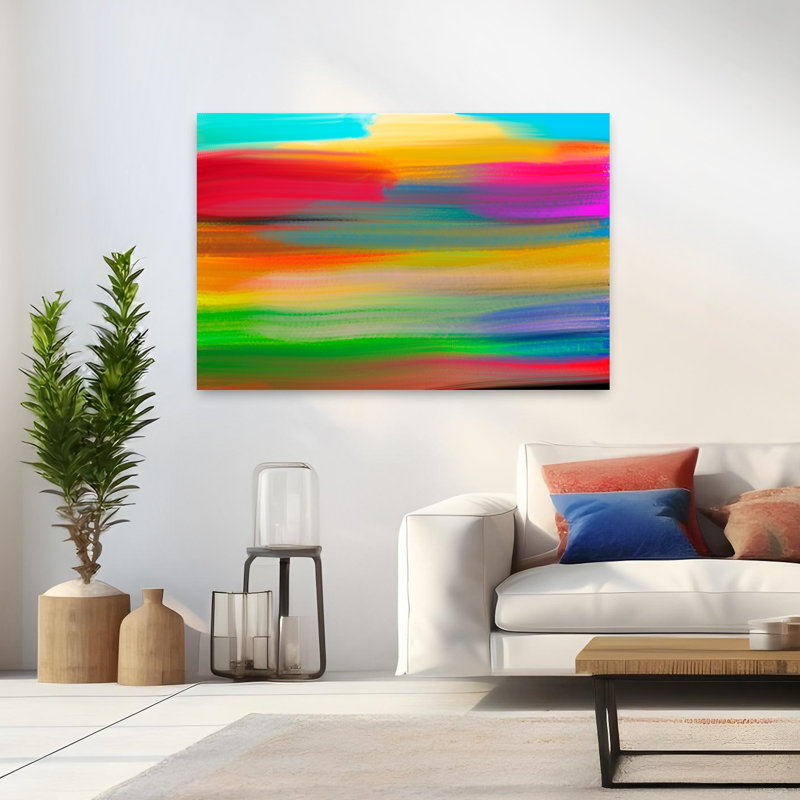 Art contemporain contemporain abstrait coloré, H 32 po x l 48 po