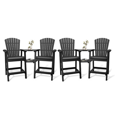 2 Pack Recycled Poly Adirondack Bar Height Chairs,Weather Resistant Tall Patio Seating with Connecting Tray & Footrest,Ergonomic High Back Chair,Easy Assembly for Outdoor Deck Porch